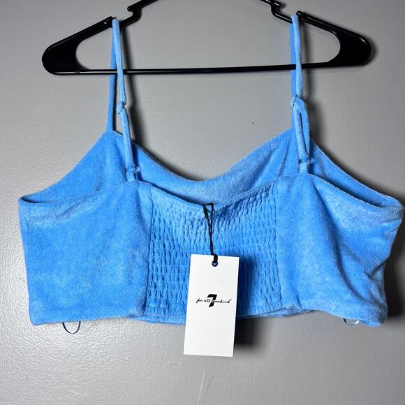 7 For All Mankind Cropped Cami Top Size L Blue Textured Stretch NWT - Picture 2 of 6
